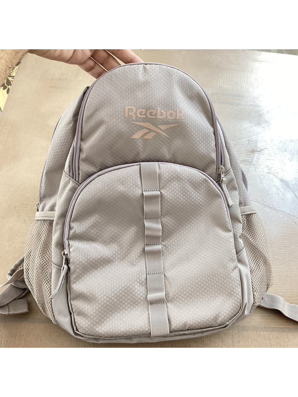 Reebok Backpack Light Beige Hex Pattern Casual Daypack with